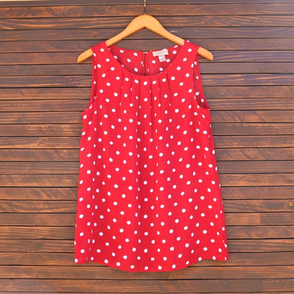 red and white spotted blouse
